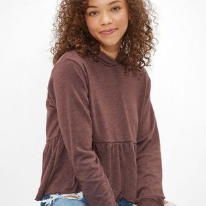 🪴 AE Crop Peplum Hoodie Brown Sz M Fleece